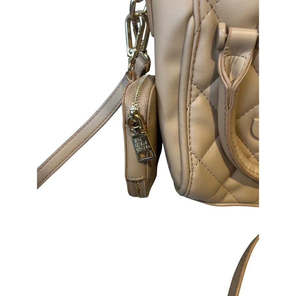 Steve Madden SM Quilted Satchel Bag Purse‎ Top Handle Crossbody Beige